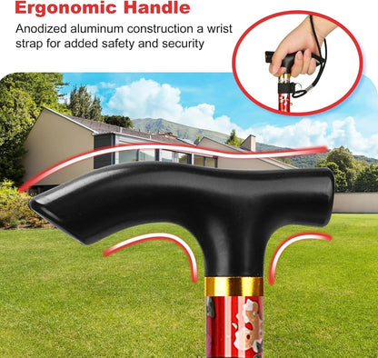 Foldable Adjustable Walking Cane with T Handle