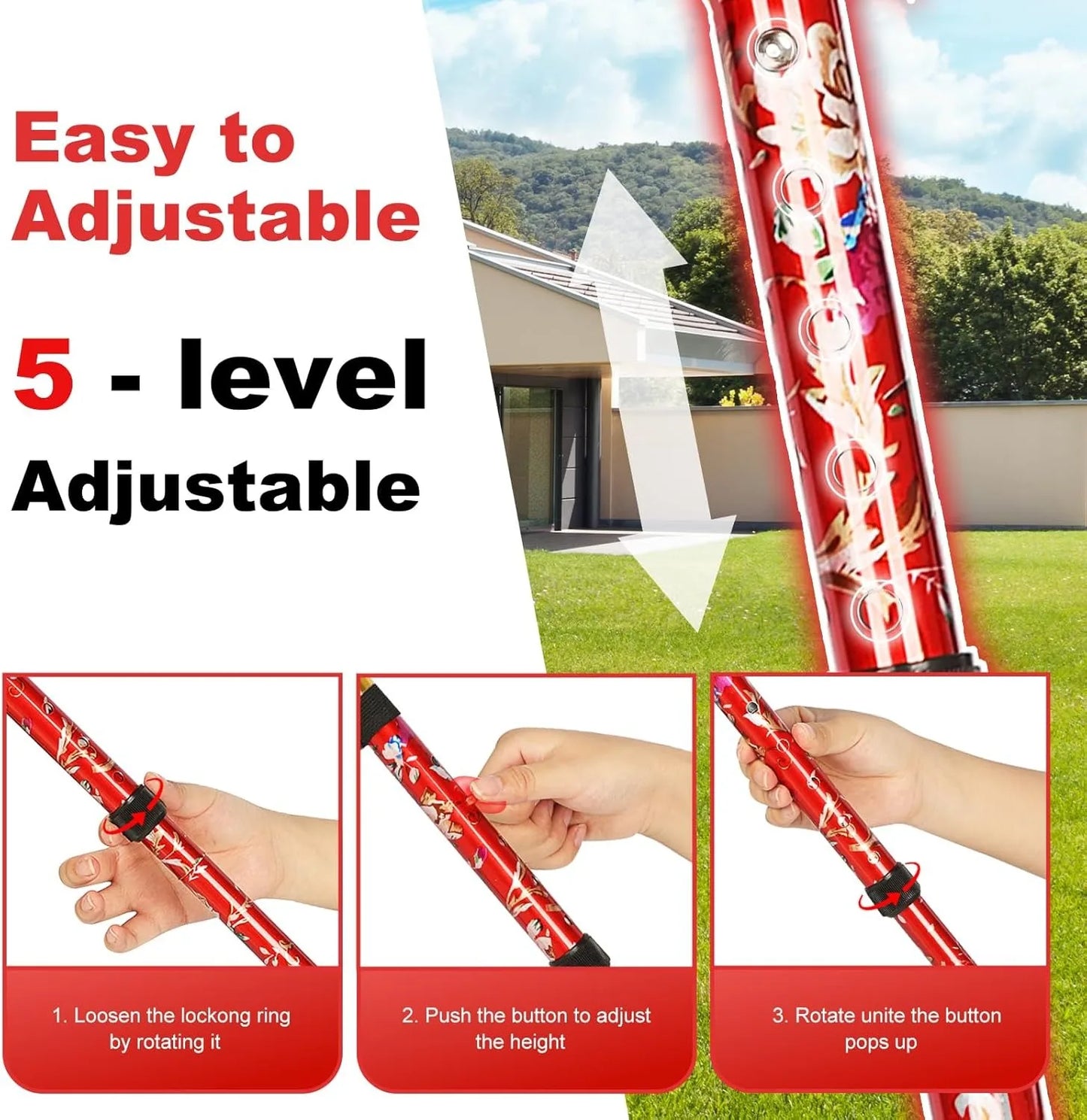 Foldable Adjustable Walking Cane with T Handle