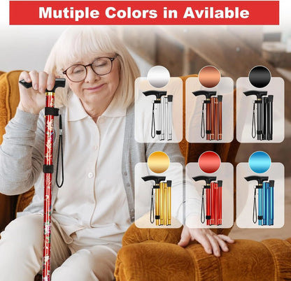 Foldable Adjustable Walking Cane with T Handle