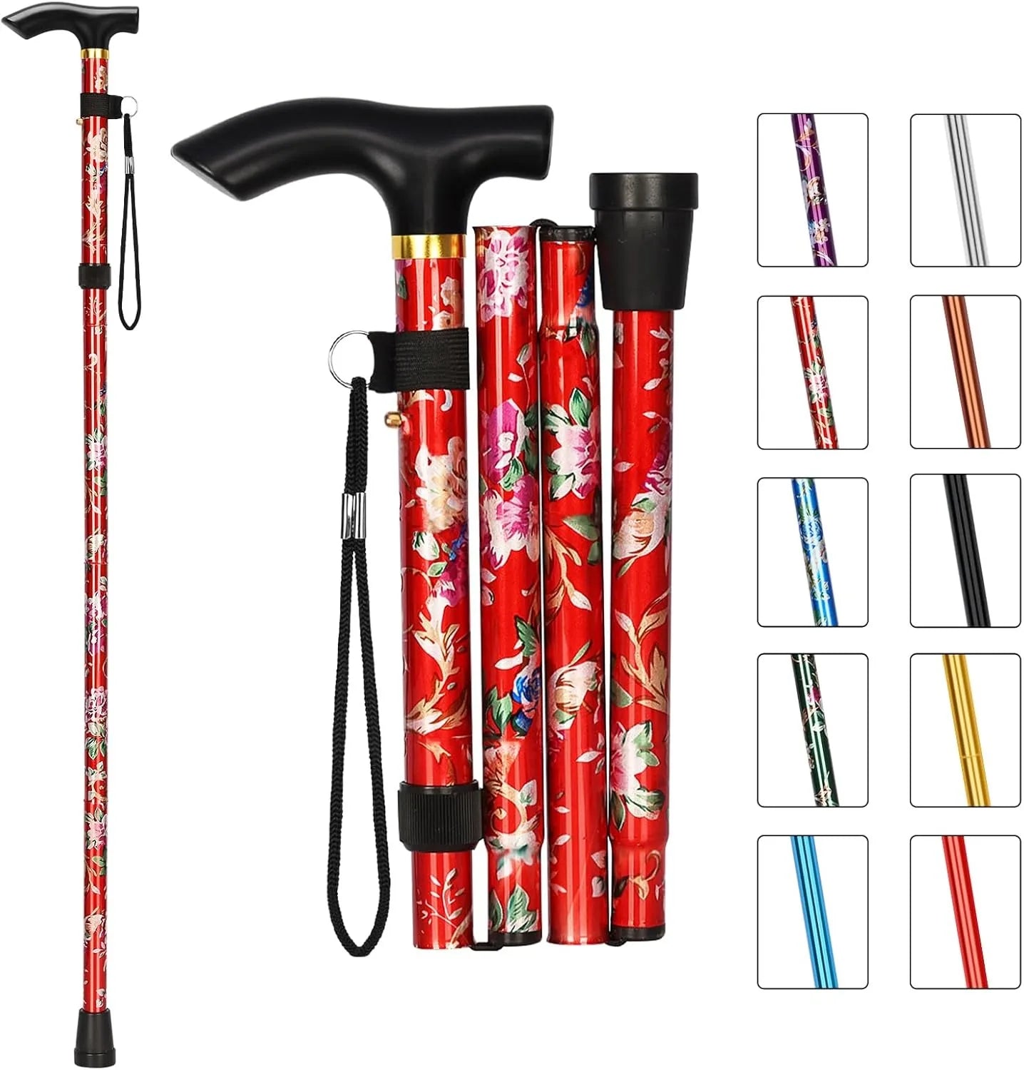 Foldable Adjustable Walking Cane with T Handle
